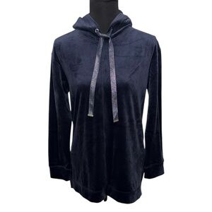 Chico’s Zenergy Size 0 Navy Velour Hooded Tunic Sweater Hoodie NWT